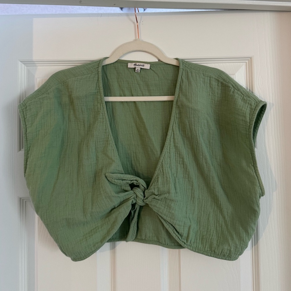 Madewell Green Cropped Knotted Blouse